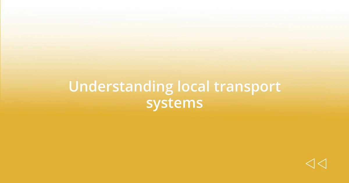 Understanding local transport systems