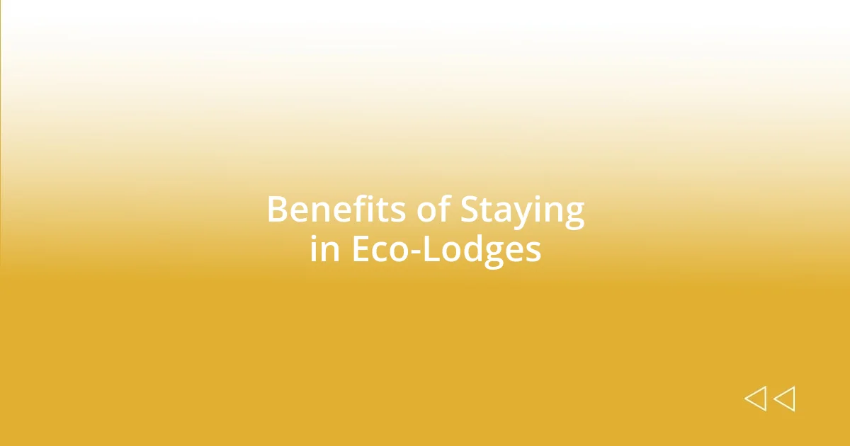 Benefits of Staying in Eco-Lodges